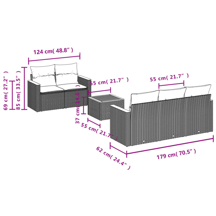 Set canapele de grădină cu perne, 6 piese, bej, poliratan WALTI