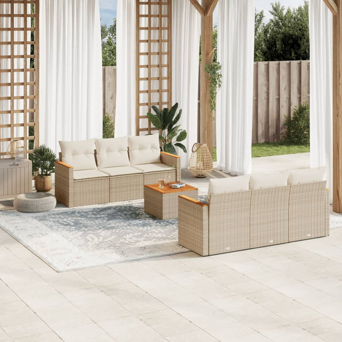 Set canapele de grădină, 7 piese, cu perne, bej, poliratan WALTI