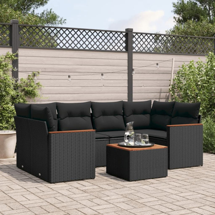 Set canapele de grădină cu perne, 7 piese, negru, poliratan - WALTI WALTI