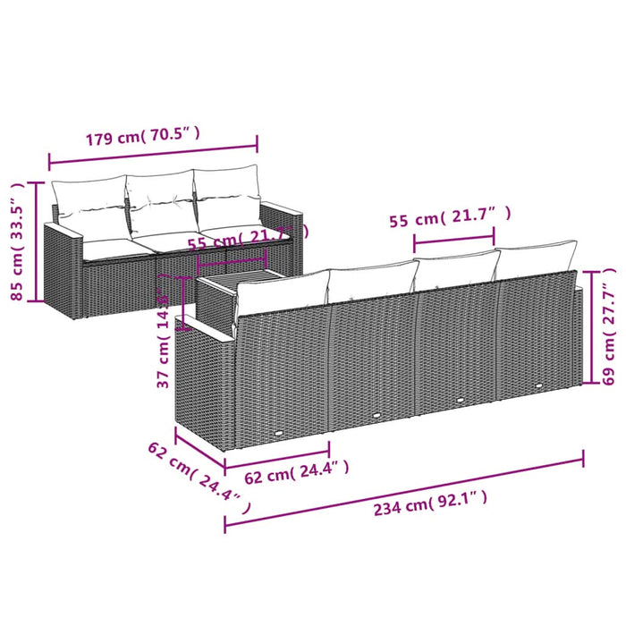 Set mobilier de grădină cu perne, 8 piese, negru, poliratan - WALTI WALTI