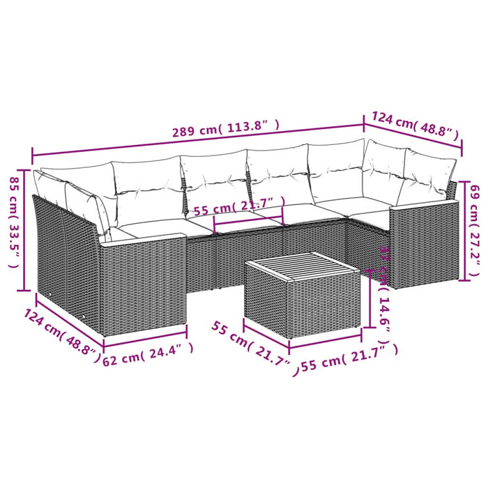 Set mobilier de grădină cu perne, 8 piese, negru, poliratan - WALTI WALTI