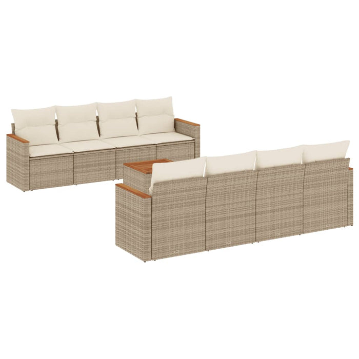 Set canapele de grădină, 9 piese, cu perne, bej, poliratan WALTI