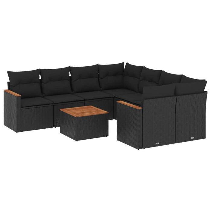 Set mobilier de grădină cu perne, 9 piese, negru, poliratan - WALTI WALTI