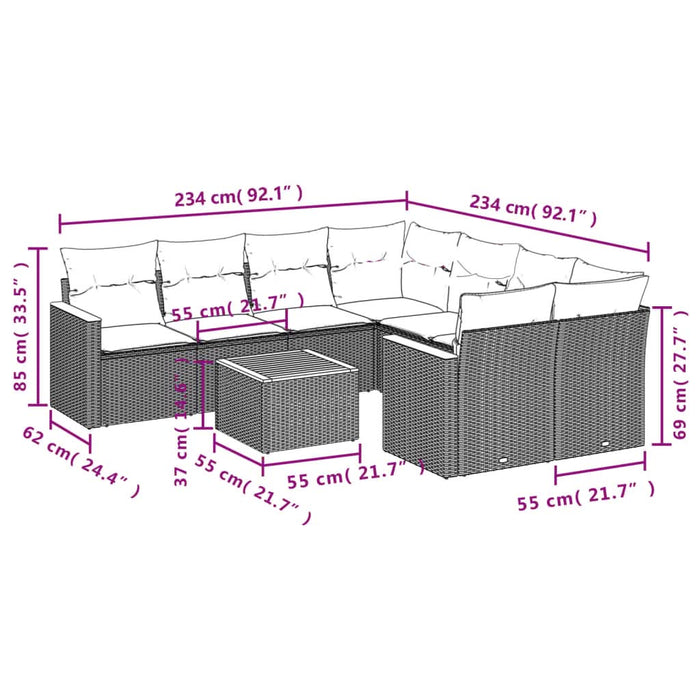 Set mobilier de grădină cu perne, 9 piese, negru, poliratan - WALTI WALTI
