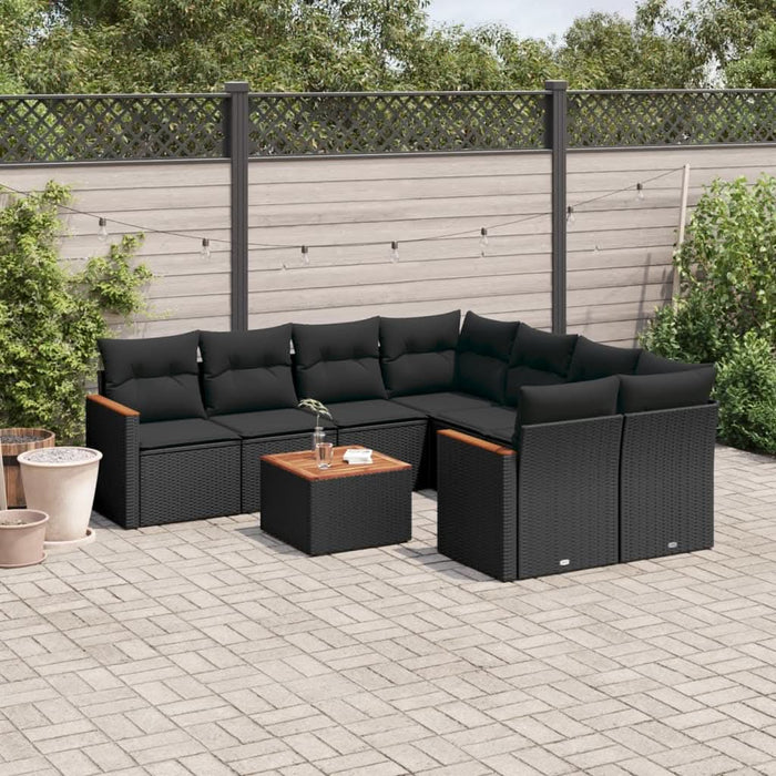 Set mobilier de grădină cu perne, 9 piese, negru, poliratan - WALTI WALTI