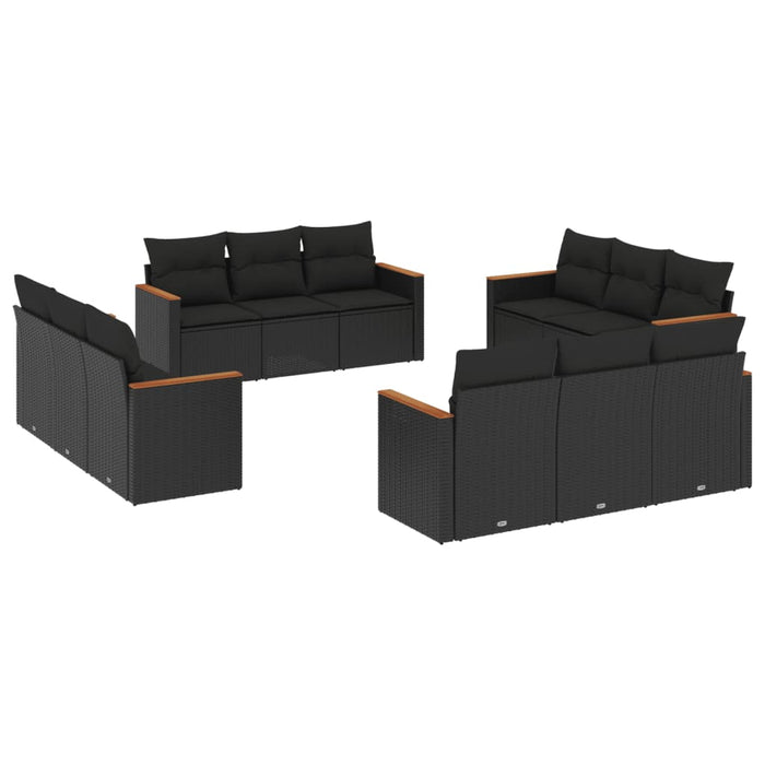 Set canapele de grădină, 12 piese, cu perne, negru, poliratan - WALTI WALTI