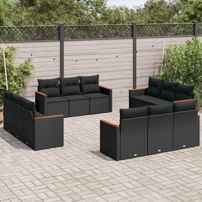 Set canapele de grădină, 12 piese, cu perne, negru, poliratan - WALTI WALTI