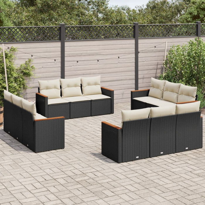 Set canapele de grădină, 12 piese, cu perne, negru, poliratan WALTI