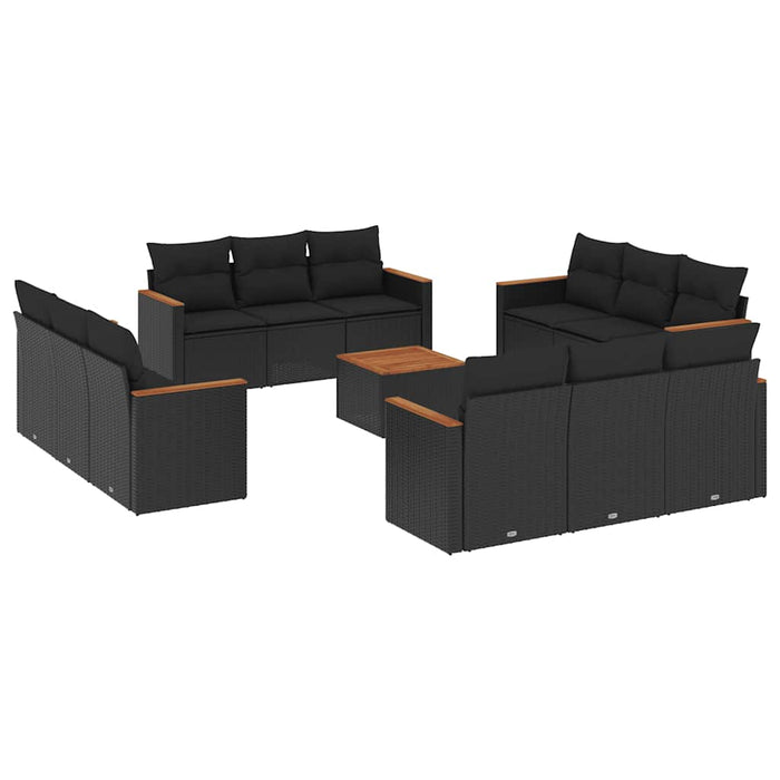 Set mobilier de grădină cu perne, 13 piese, negru, poliratan - WALTI WALTI