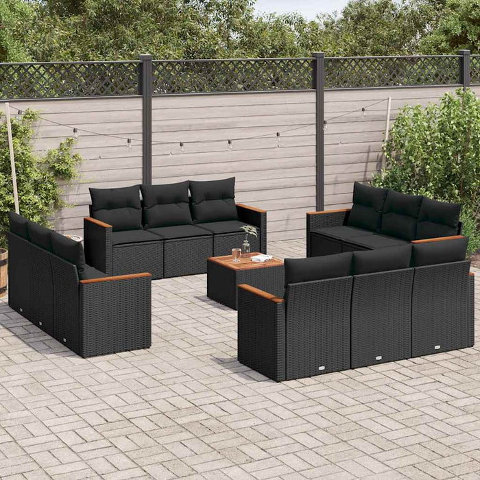 Set mobilier de grădină cu perne, 13 piese, negru, poliratan - WALTI WALTI