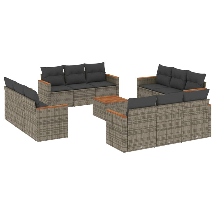 Set mobilier de grădină cu perne, 13 piese, gri, poliratan WALTI