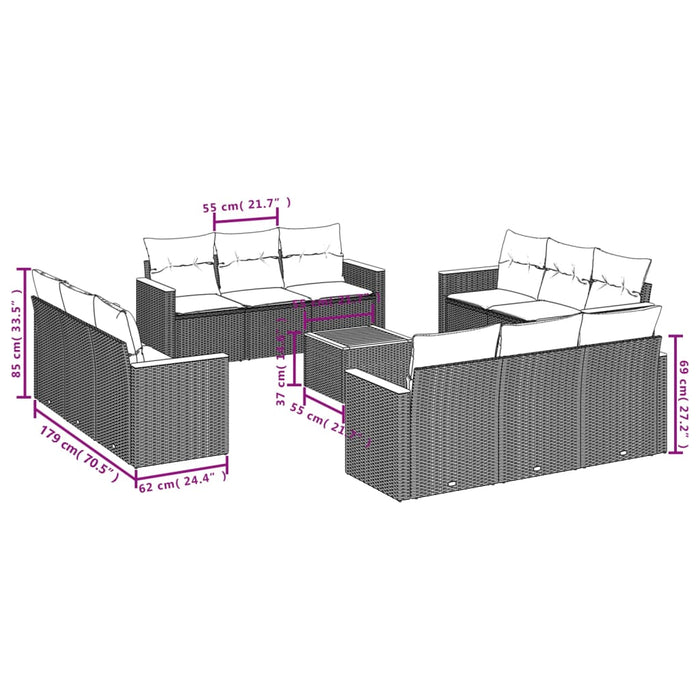 Set mobilier de grădină cu perne, 13 piese, gri, poliratan WALTI