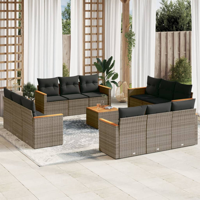 Set mobilier de grădină cu perne, 13 piese, gri, poliratan WALTI
