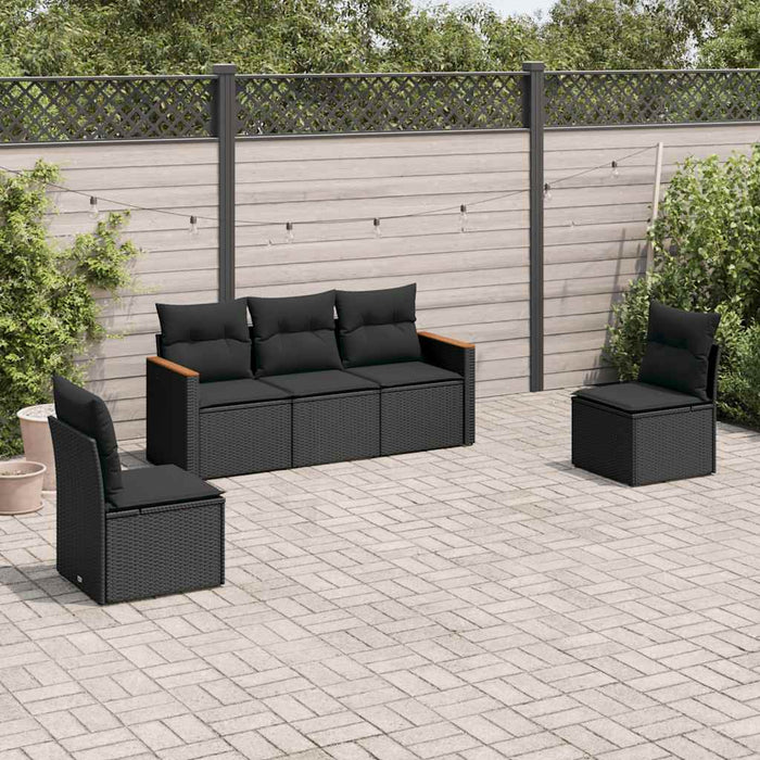 Set mobilier de grădină cu perne, 5 piese, negru, poliratan - WALTI WALTI