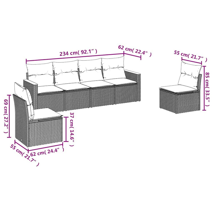 Set mobilier de grădină cu perne, 6 piese, negru, poliratan - WALTI WALTI