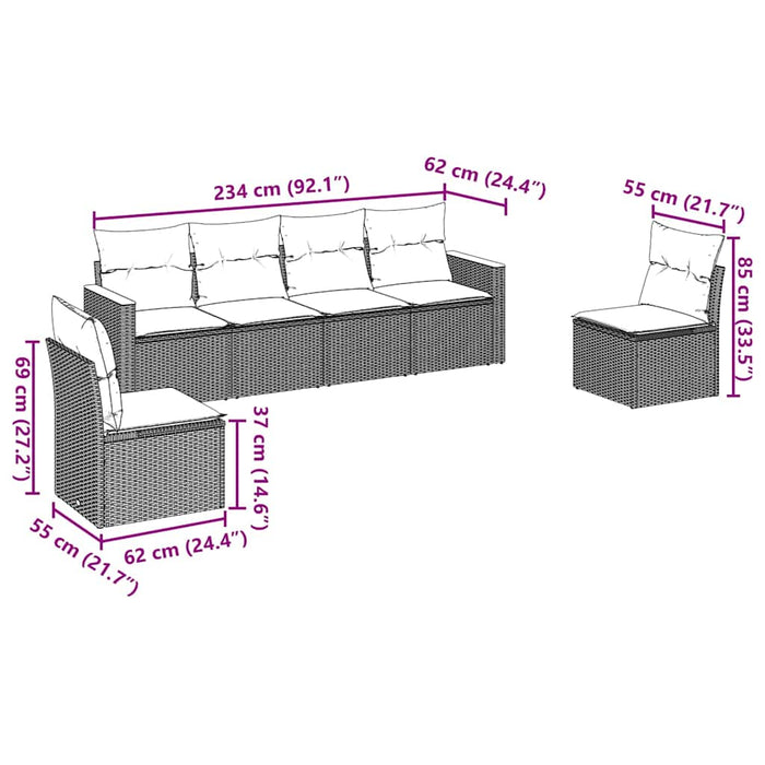Set mobilier de grădină cu perne, 6 piese, negru, poliratan - WALTI WALTI