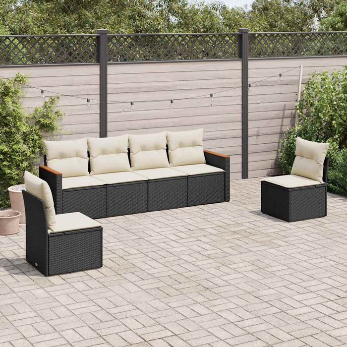Set mobilier de grădină cu perne, 6 piese, negru, poliratan - WALTI WALTI