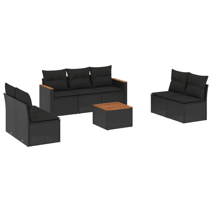 Set mobilier de grădină cu perne, 8 piese, negru, poliratan - WALTI WALTI