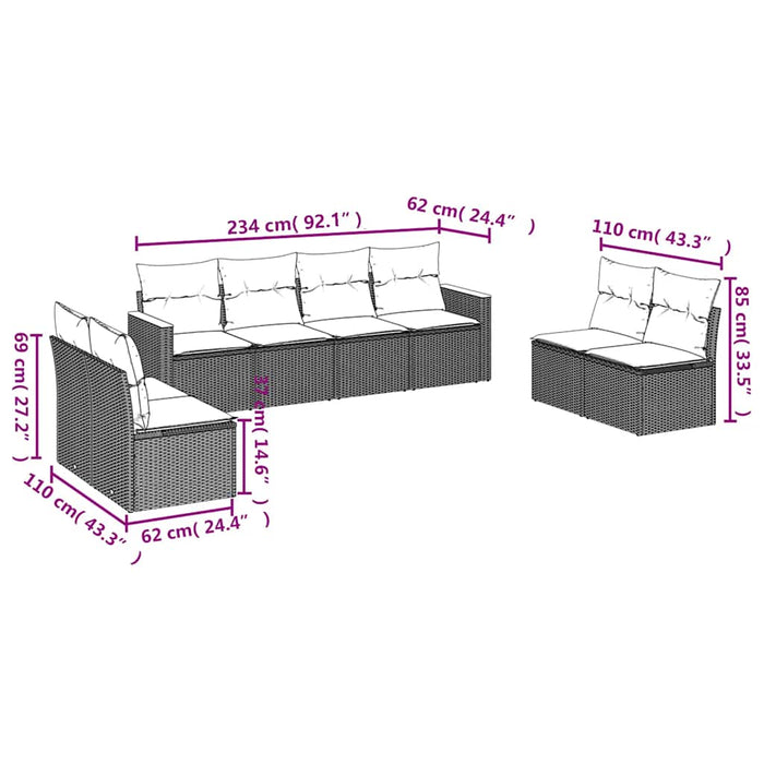 Set mobilier de grădină cu perne, 8 piese, negru, poliratan - WALTI WALTI
