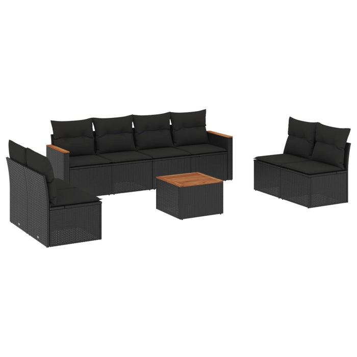 Set mobilier de grădină cu perne, 9 piese, negru, poliratan WALTI