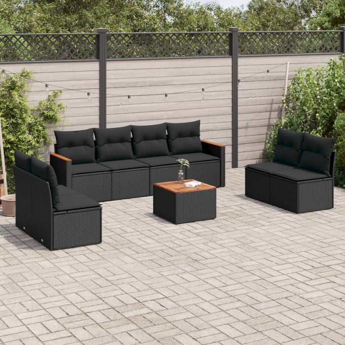 Set mobilier de grădină cu perne, 9 piese, negru, poliratan WALTI