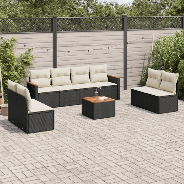 Set mobilier de grădină cu perne, 9 piese, negru, poliratan WALTI