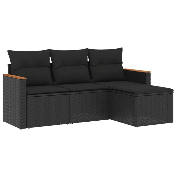 Set mobilier de grădină cu perne, 4 piese, negru, poliratan - WALTI WALTI