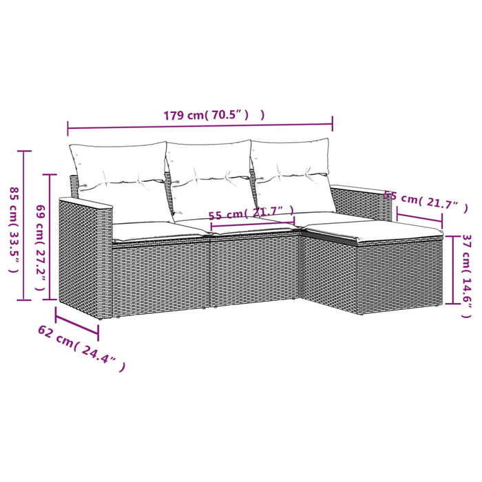 Set mobilier de grădină cu perne, 4 piese, negru, poliratan - WALTI WALTI