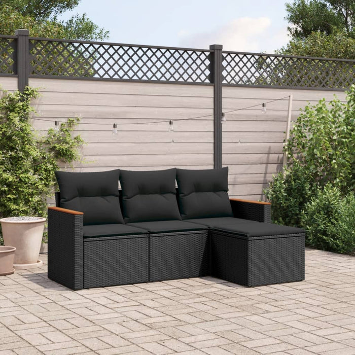 Set mobilier de grădină cu perne, 4 piese, negru, poliratan - WALTI WALTI