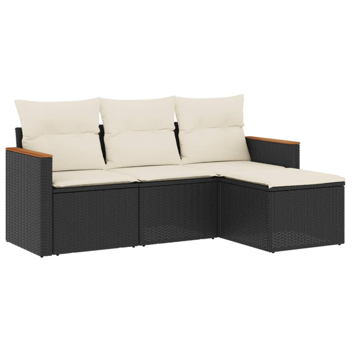 Set mobilier de grădină cu perne, 4 piese, negru, poliratan WALTI