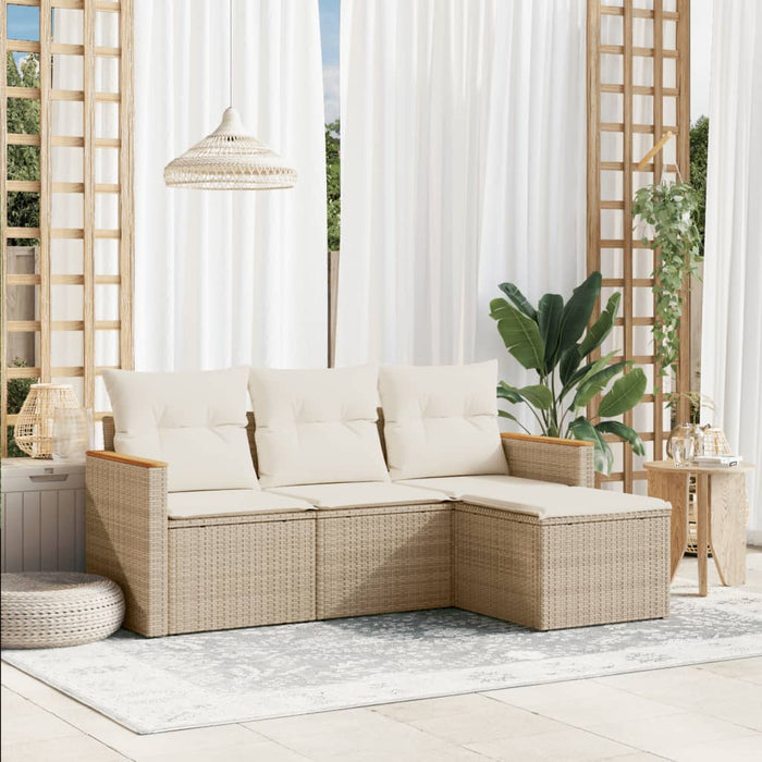Set canapele de grădină, 4 piese, cu perne, bej, poliratan WALTI