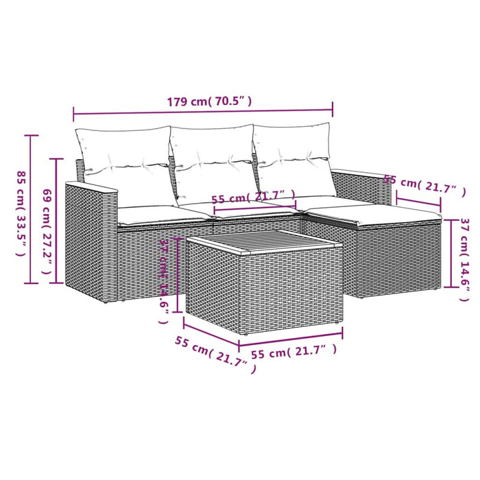 Set mobilier de grădină cu perne, 5 piese, negru, poliratan - WALTI WALTI