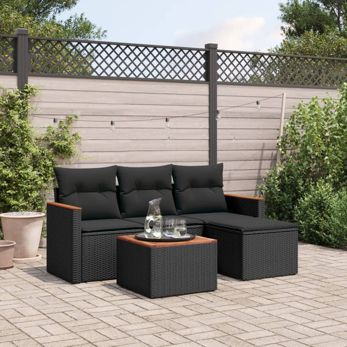 Set mobilier de grădină cu perne, 5 piese, negru, poliratan - WALTI WALTI