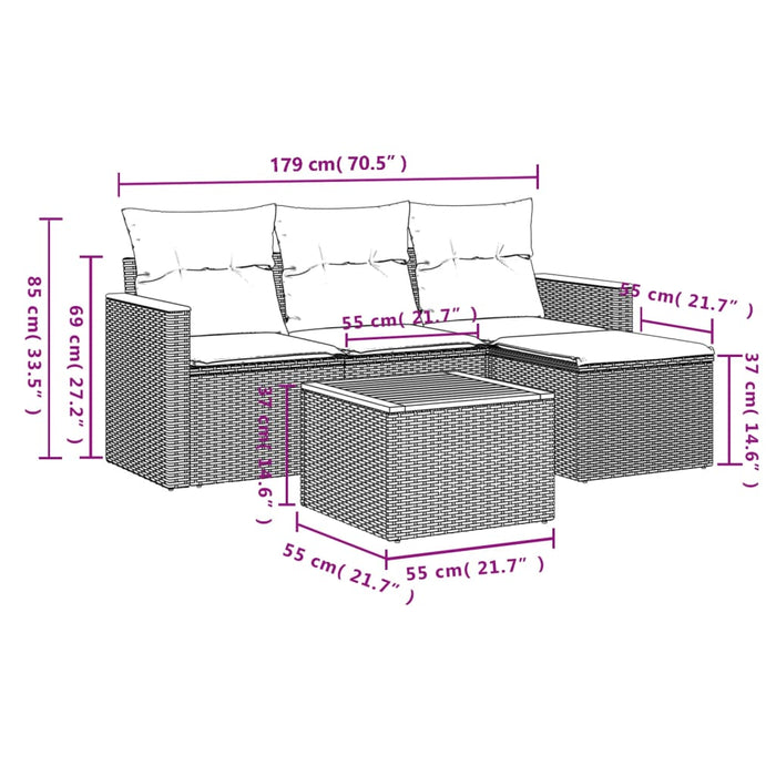 Set canapele de grădină cu perne, 5 piese, bej, poliratan WALTI