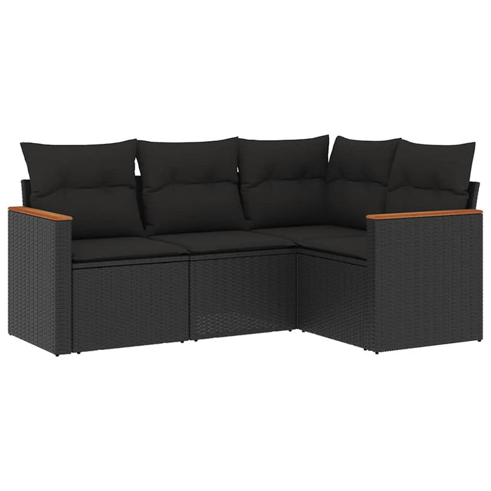Set mobilier de grădină cu perne, 4 piese, negru, poliratan - WALTI WALTI
