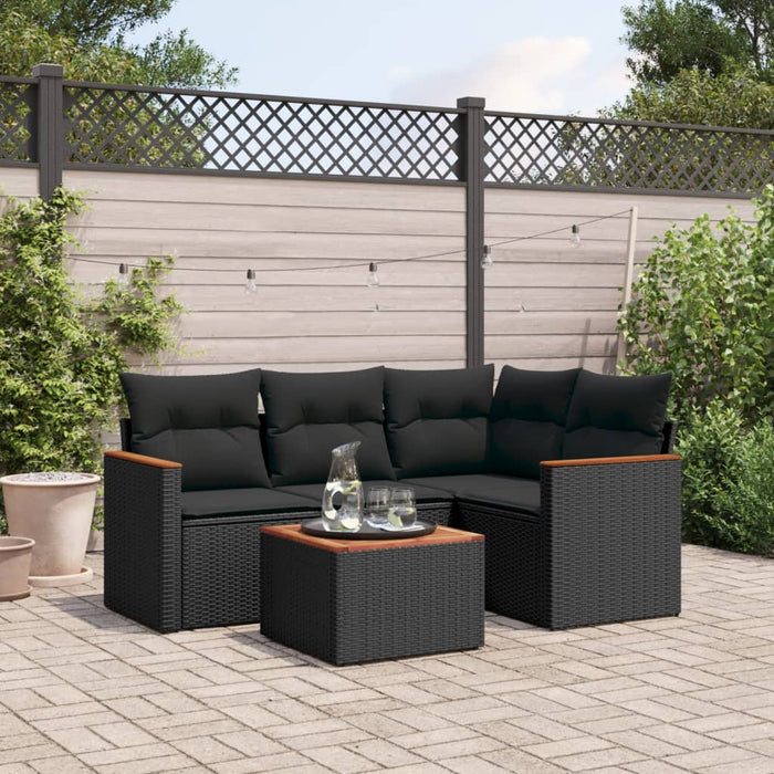 Set mobilier de grădină cu perne, 5 piese, negru, poliratan - WALTI WALTI