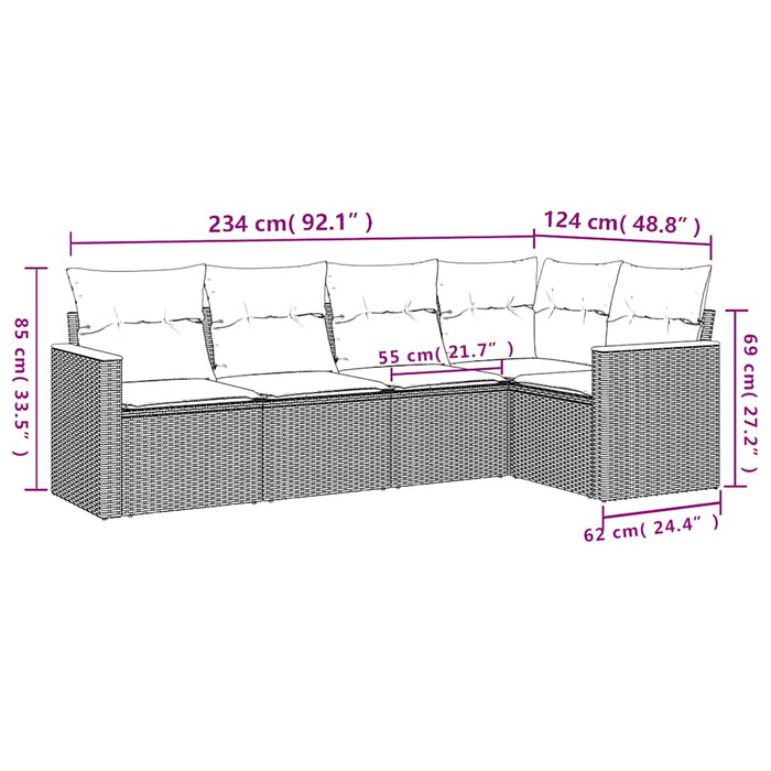 Set mobilier de grădină cu perne, 5 piese, negru, poliratan - WALTI WALTI