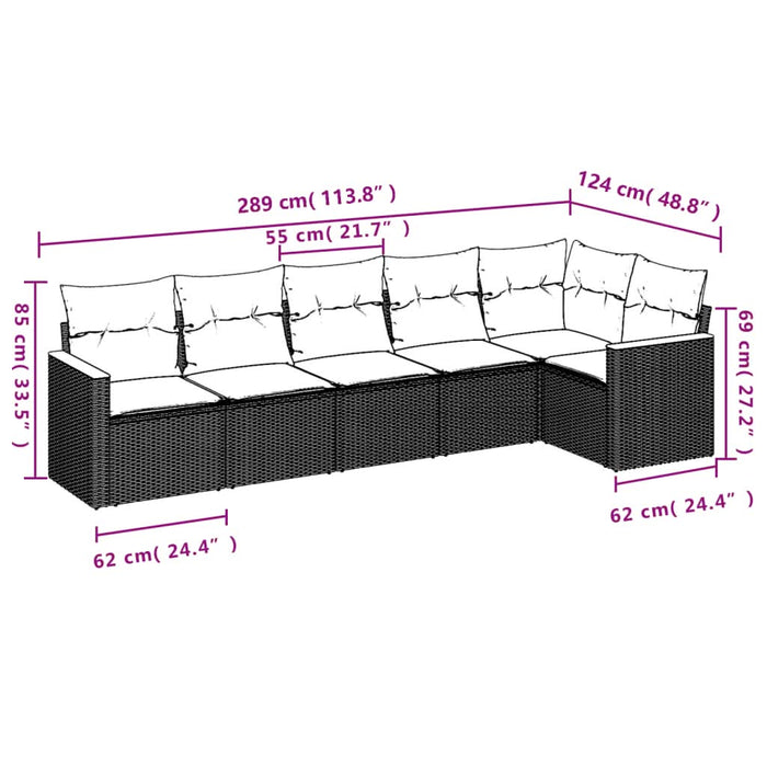 Set canapele de grădină cu perne, 6 piese, bej, poliratan WALTI