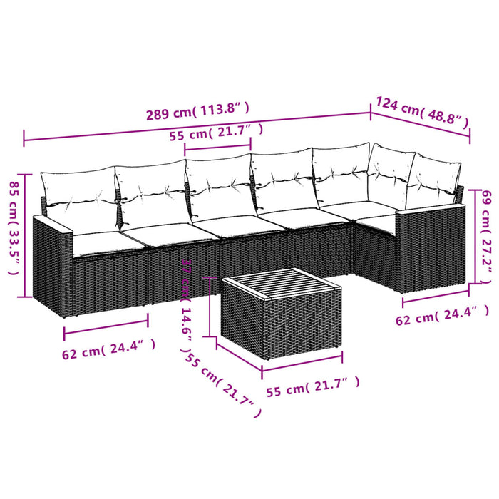 Set canapele de grădină cu perne, 7 piese, negru, poliratan - WALTI WALTI