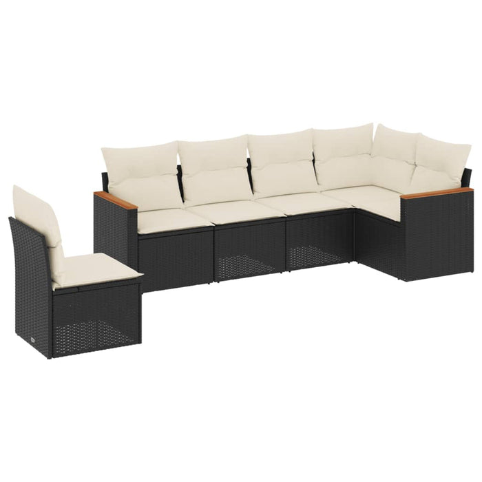 Set mobilier de grădină cu perne, 6 piese, negru, poliratan WALTI