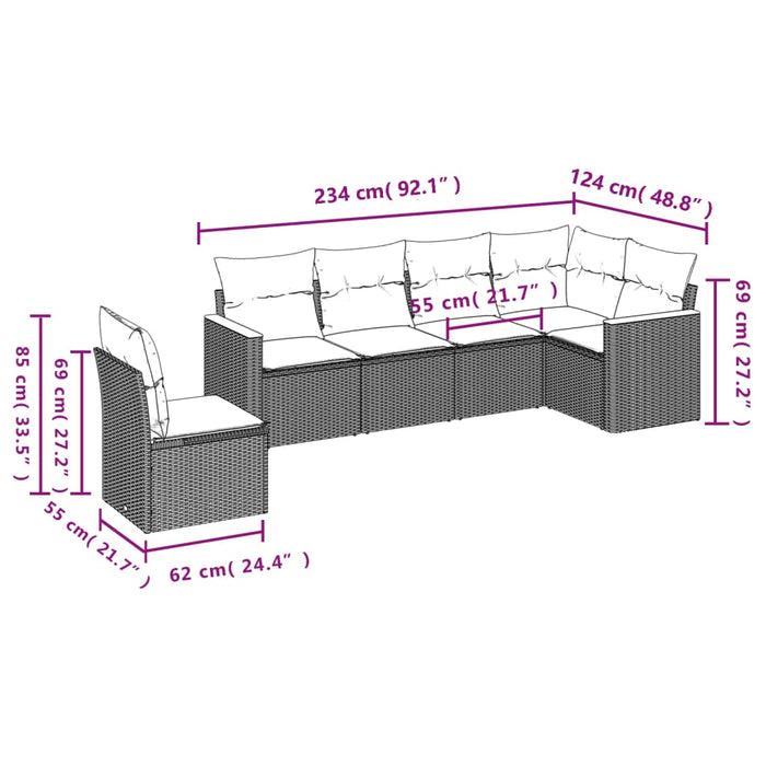 Set mobilier de grădină cu perne, 6 piese, negru, poliratan WALTI