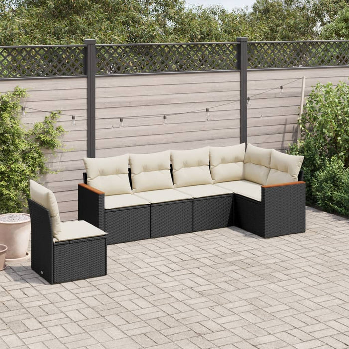 Set mobilier de grădină cu perne, 6 piese, negru, poliratan WALTI