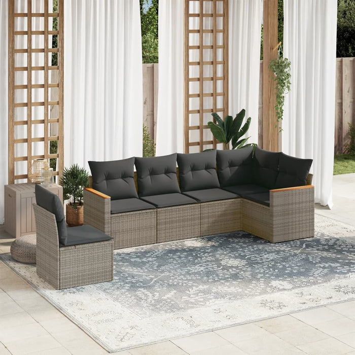 Set mobilier grădină cu perne, 6 piese, gri, poliratan - WALTI WALTI