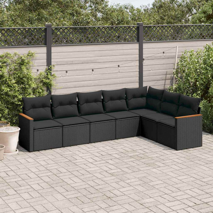 Set canapele de grădină cu perne, 7 piese, negru, poliratan - WALTI WALTI