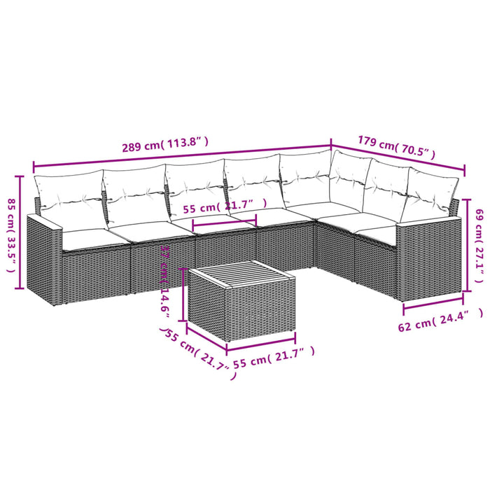 Set mobilier de grădină cu perne, 8 piese, negru, poliratan - WALTI WALTI