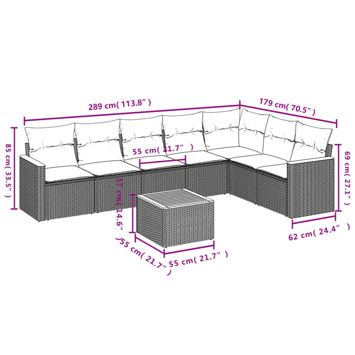 Set mobilier de grădină cu perne, 8 piese, negru, poliratan - WALTI WALTI