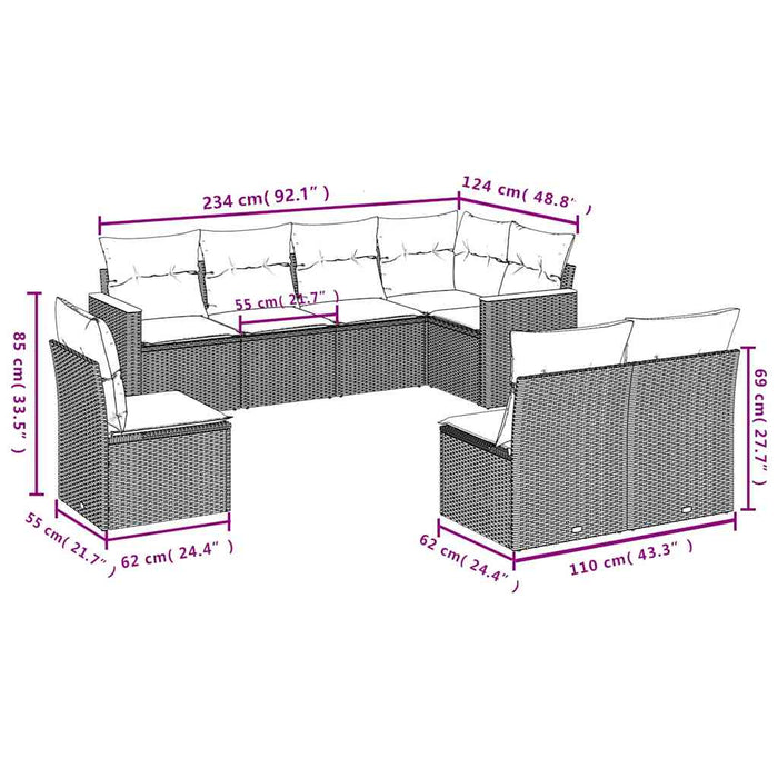 Set mobilier de grădină cu perne, 8 piese, negru, poliratan - WALTI WALTI