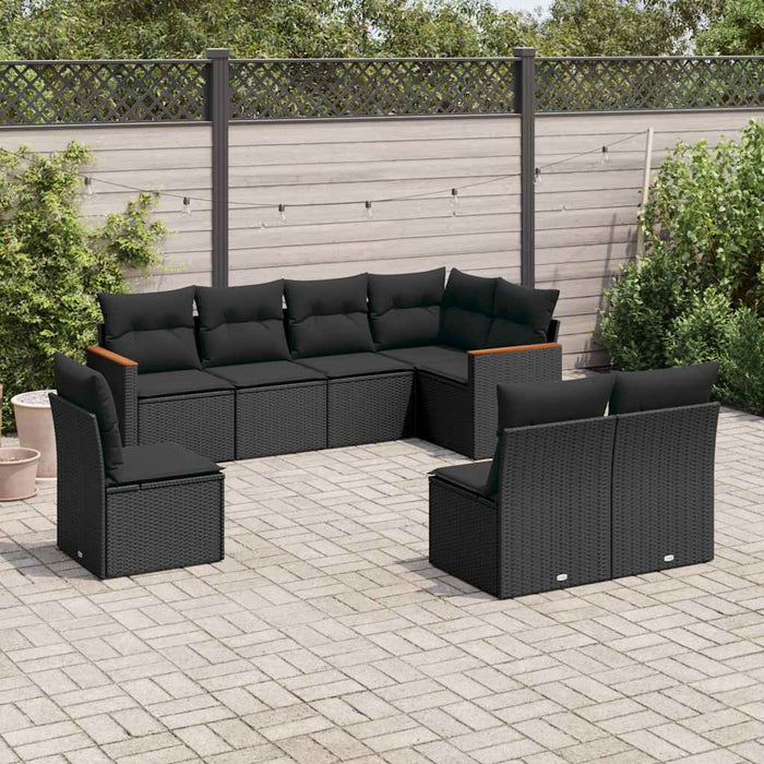 Set mobilier de grădină cu perne, 8 piese, negru, poliratan - WALTI WALTI