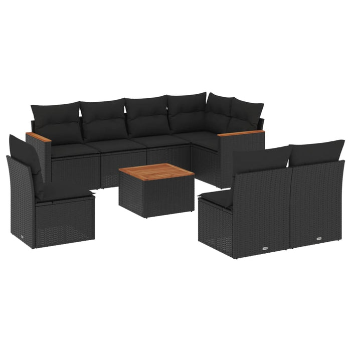 Set mobilier de grădină cu perne, 9 piese, negru, poliratan - WALTI WALTI