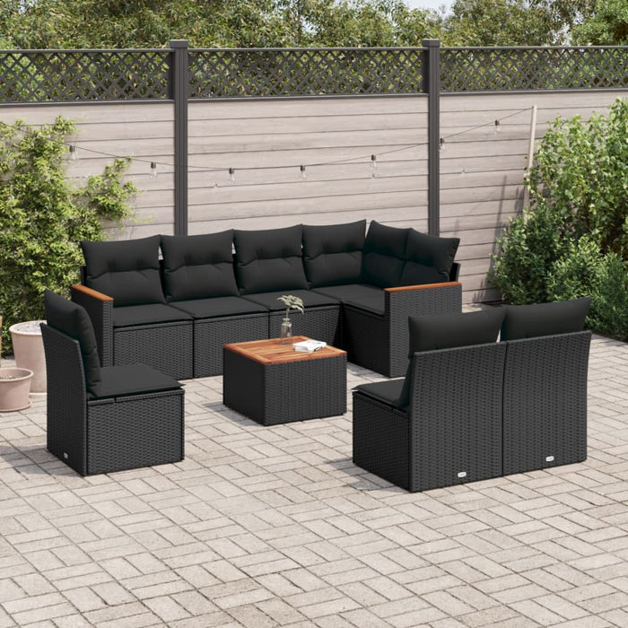 Set mobilier de grădină cu perne, 9 piese, negru, poliratan - WALTI WALTI